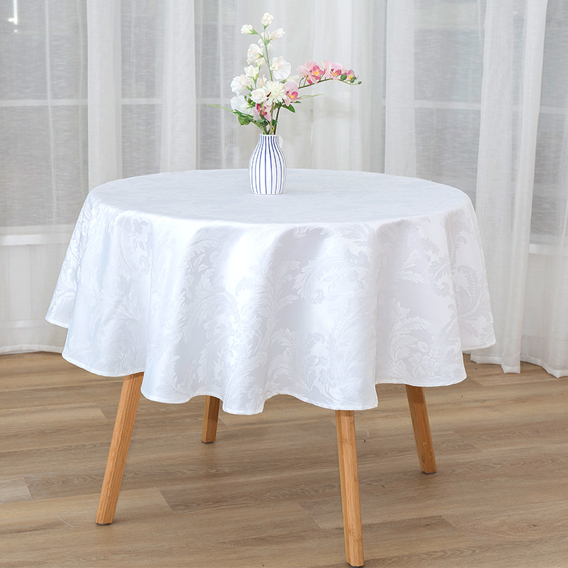 ผ้าปูโต๊ะ Jacquard แบบวงกลมสีเทาเรขาคณิต R160cm