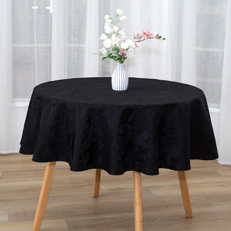 ผ้าปูโต๊ะ Jacquard แบบวงกลมสีเทาเรขาคณิต R160cm