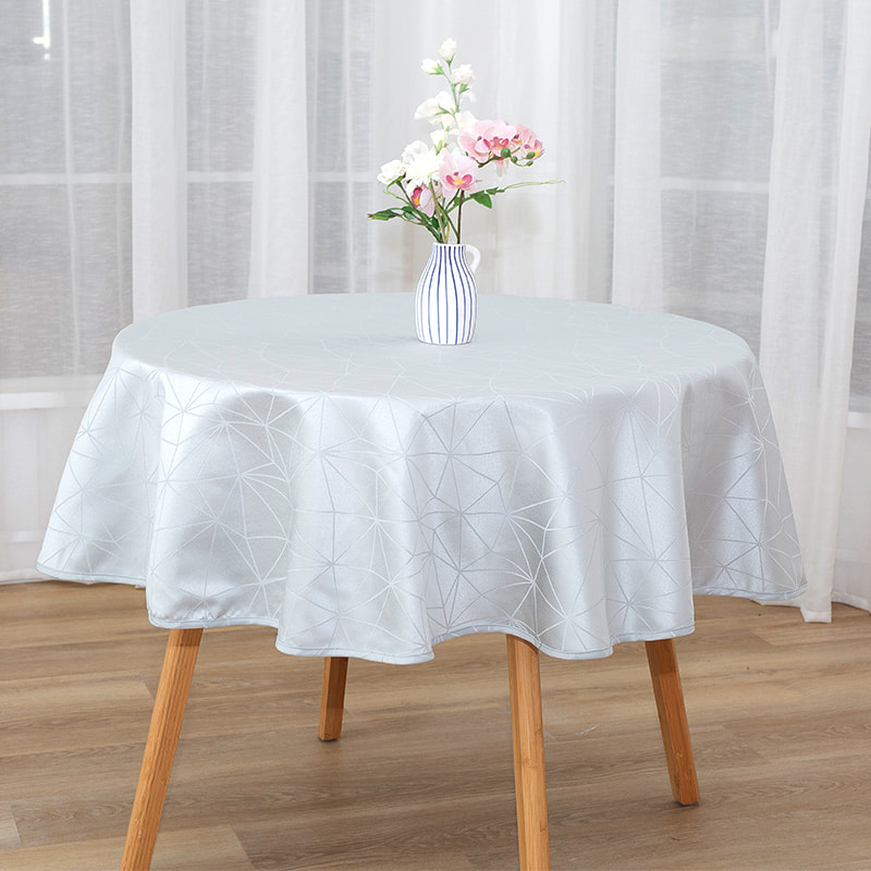 ผ้าปูโต๊ะ Jacquard แบบวงกลมสีเทาเรขาคณิต R160cm